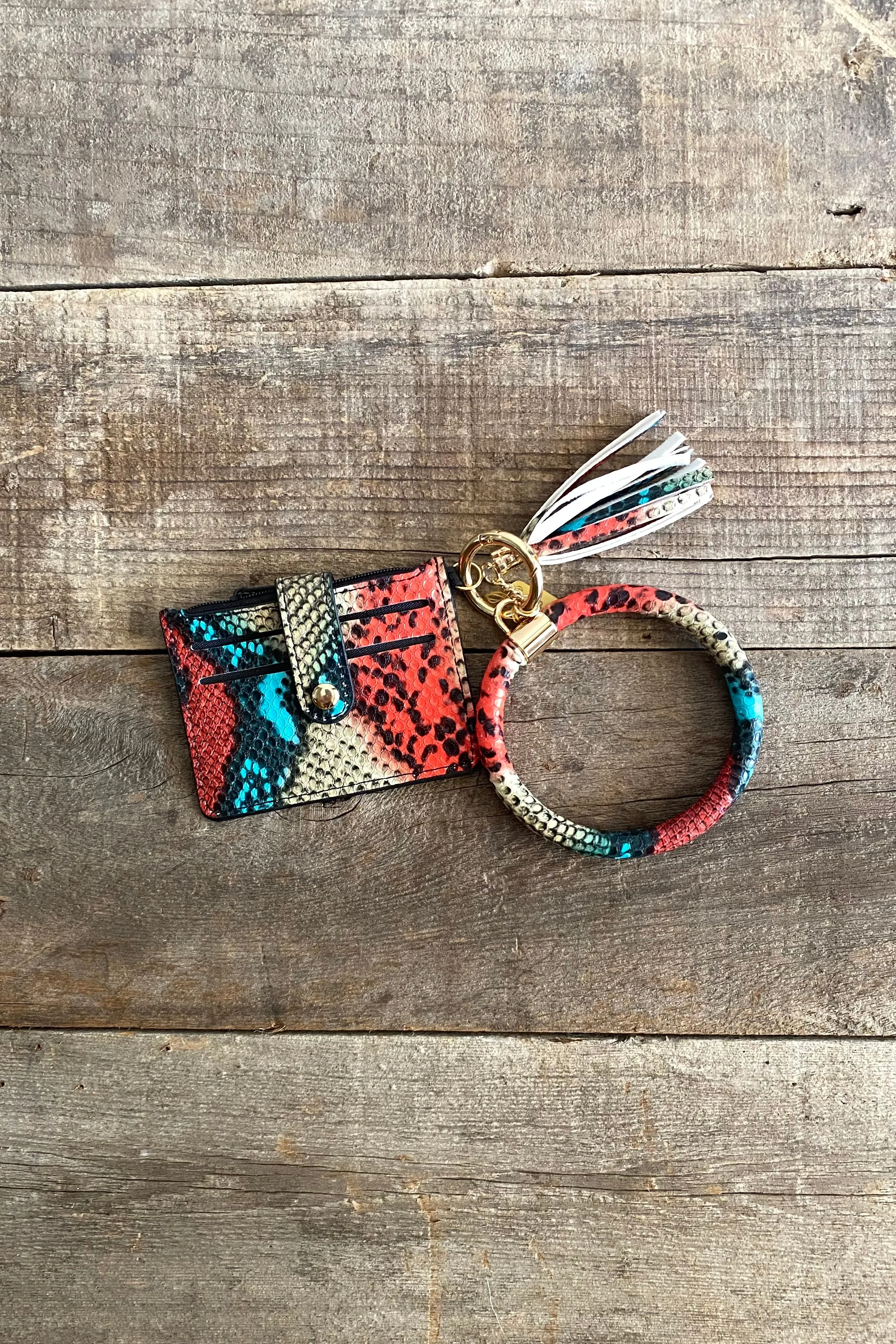 Multi-colored Snakeskin Print Wallet Wristlet