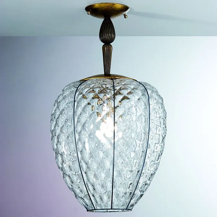 Murano Clear Glass Baloton Ceiling Light With Gold Leaf Base