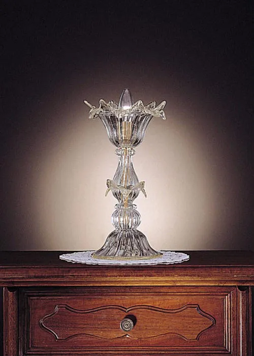 Murano Glass Crystal 'Tulip' Table Light With Golden Accents