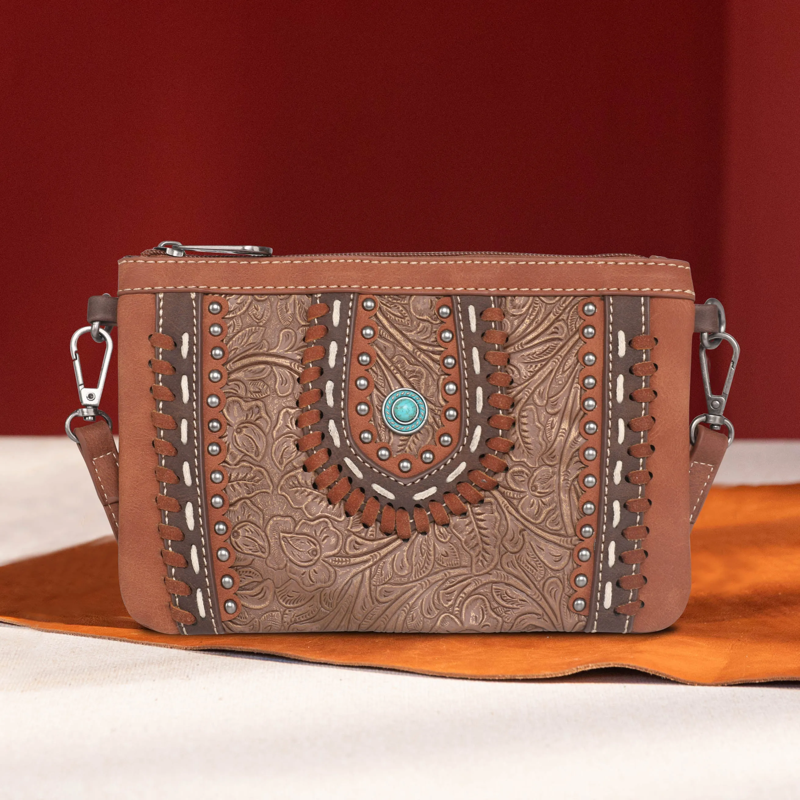 MW Embossed Collection Crossbody/Wristlet ~ Brown