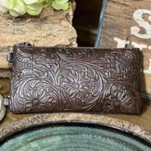 MW Tooled Phone Wristlet/Crossbody ~ Coffee