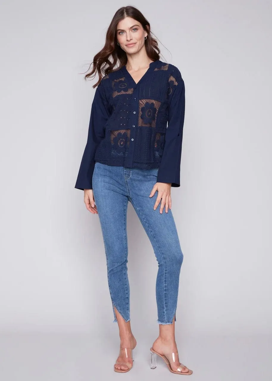 Navy Eyelet Top by Charlie B