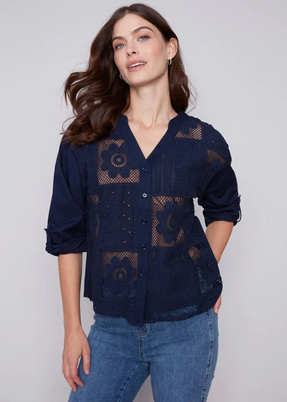 Navy Eyelet Top by Charlie B