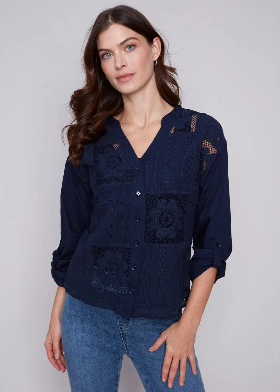 Navy Eyelet Top by Charlie B