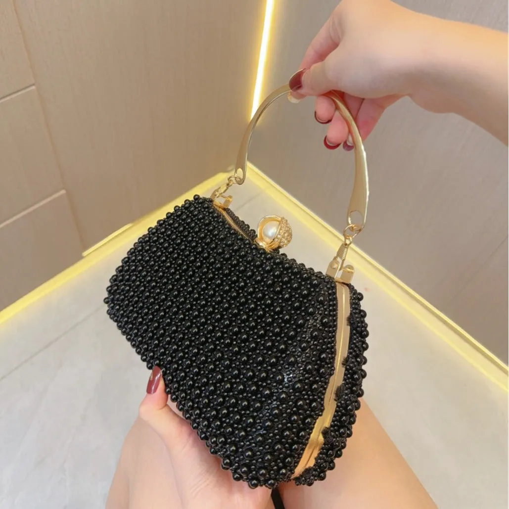 New black pearl handbag women's small bag party dress banquet bag evening bag oblique span dinner bag