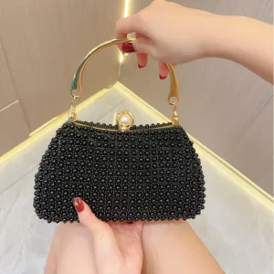 New black pearl handbag women's small bag party dress banquet bag evening bag oblique span dinner bag