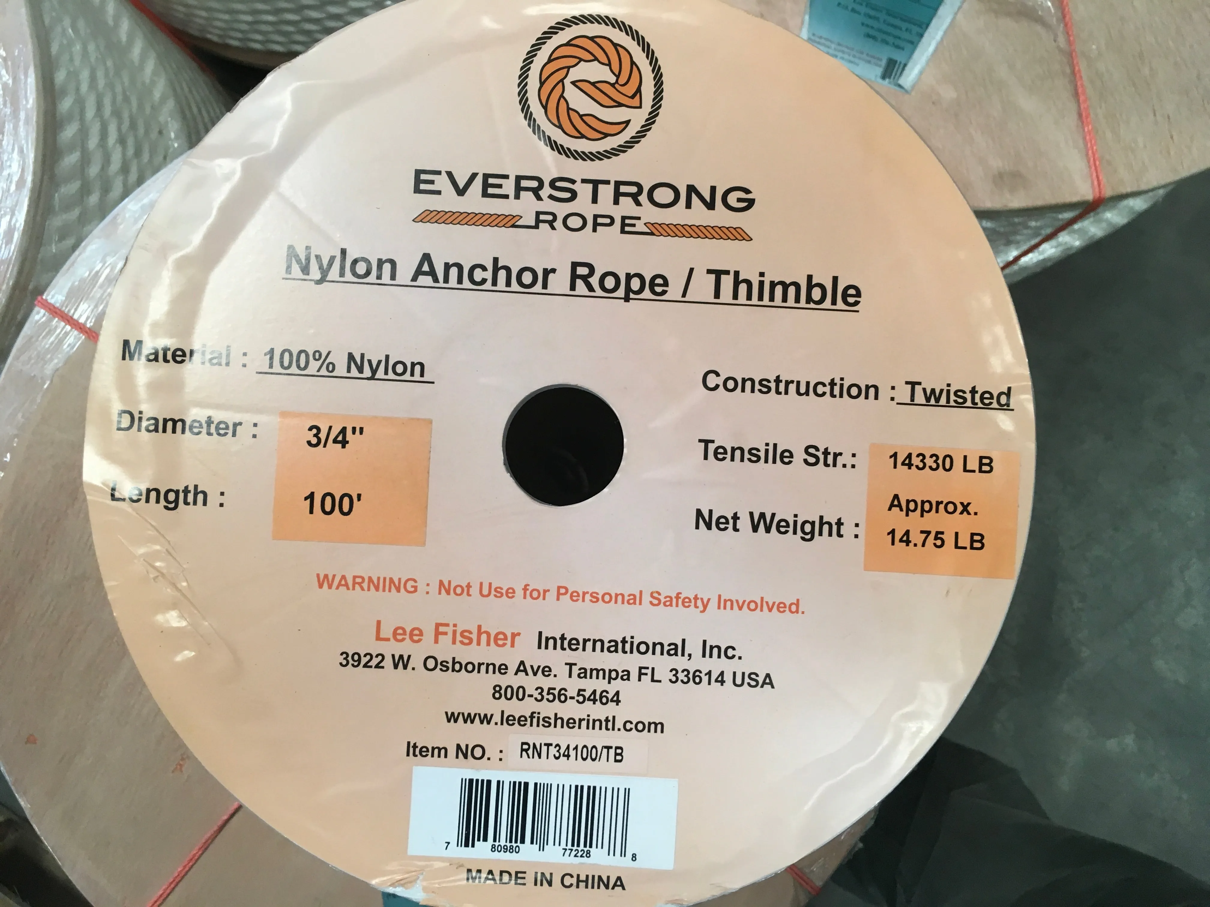 Nylon Anchor Rope With Stainless Steel Thimble - 3/4"