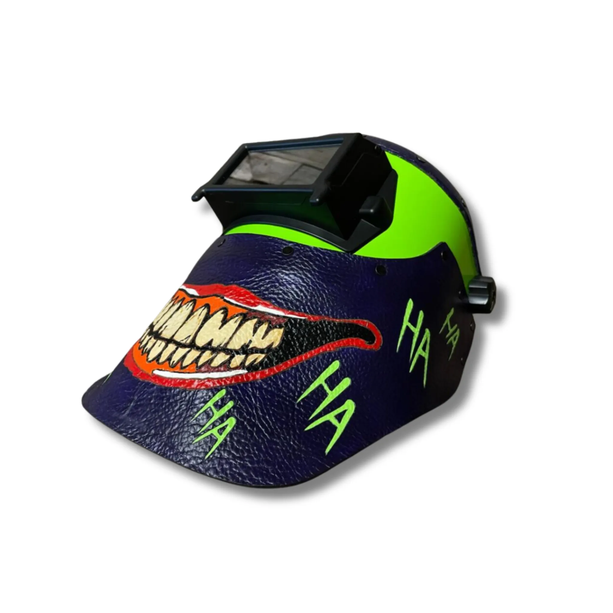 Outlaw Leather - Welding Hood - Lime Green Joker Smile