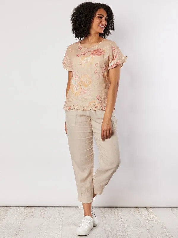 Pants Natural Linen Ribbed Waist