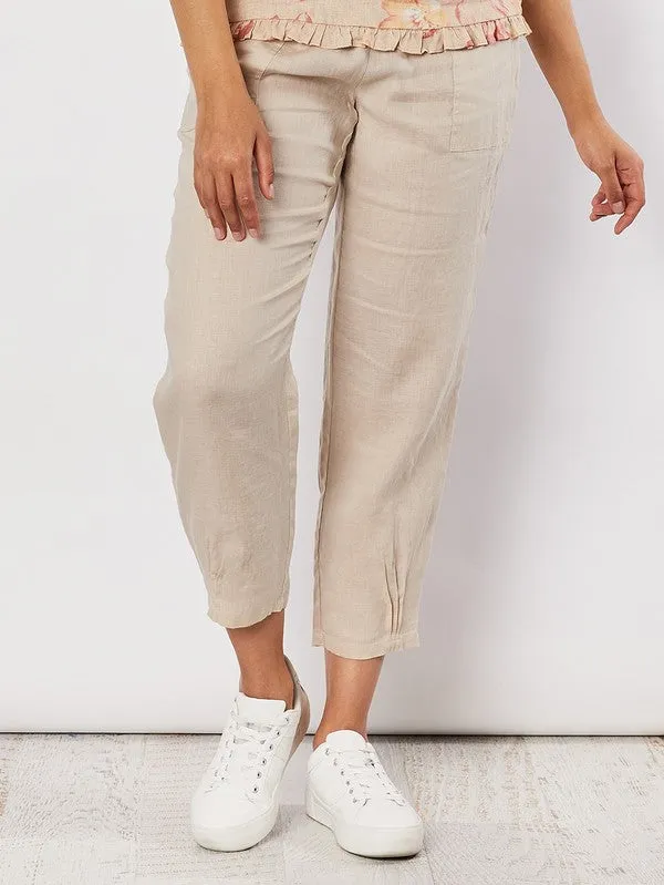 Pants Natural Linen Ribbed Waist