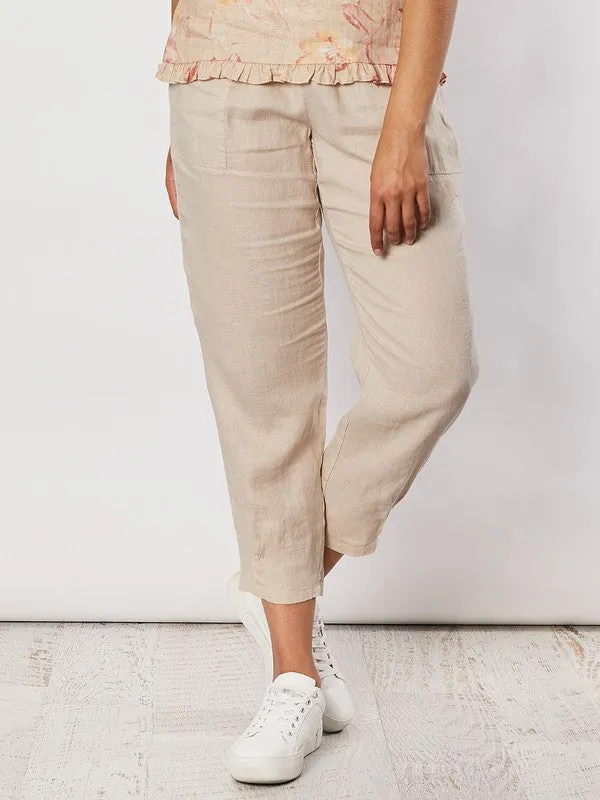 Pants Natural Linen Ribbed Waist