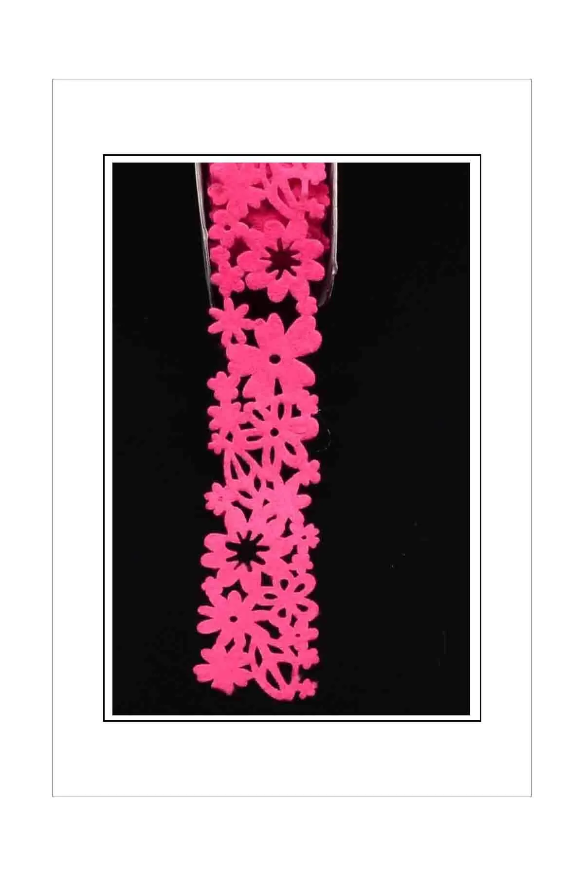 Patterned Ribbon - Felt - Flowers - Hot Pink