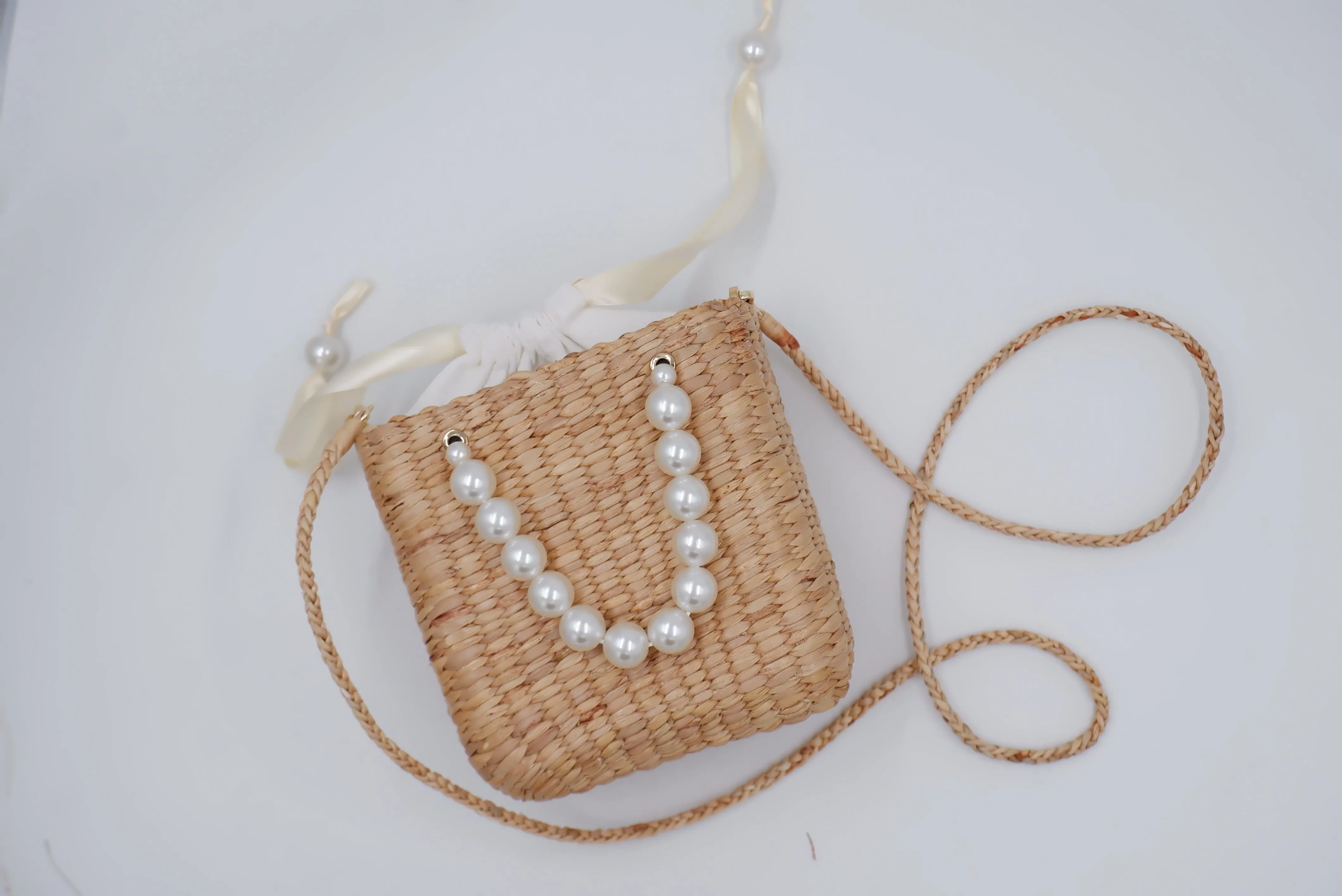 pearl beaded straw bag