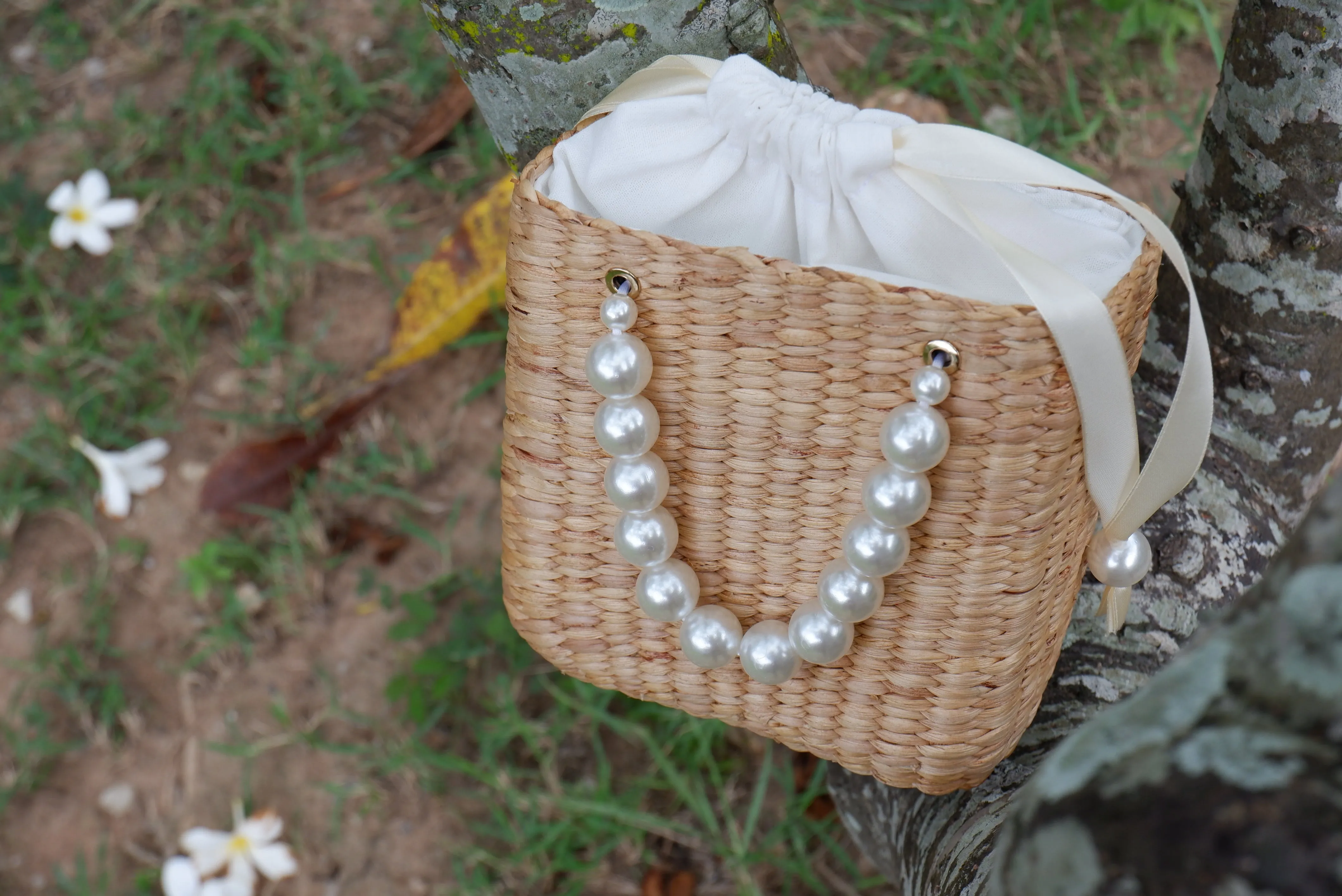 pearl beaded straw bag