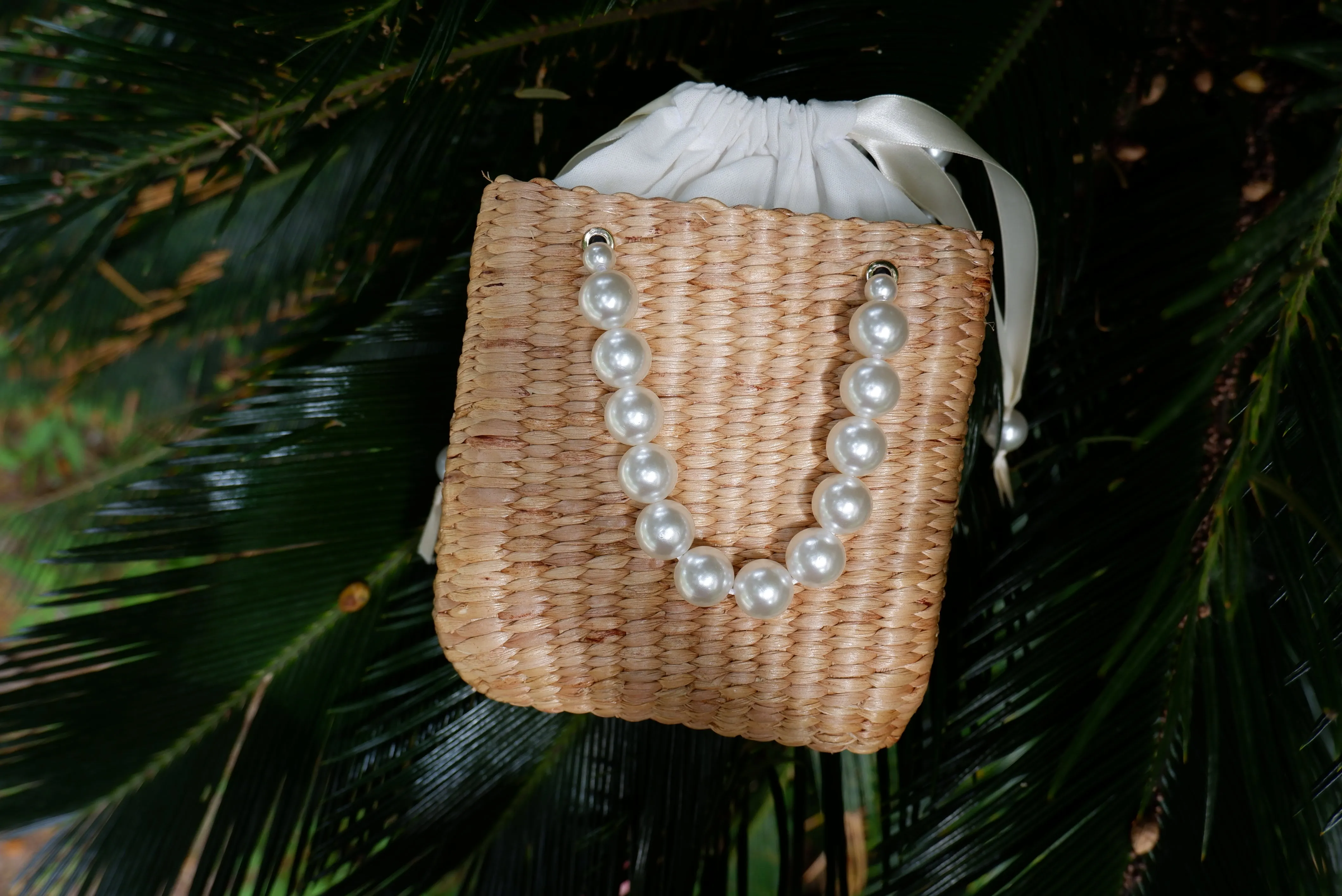 pearl beaded straw bag