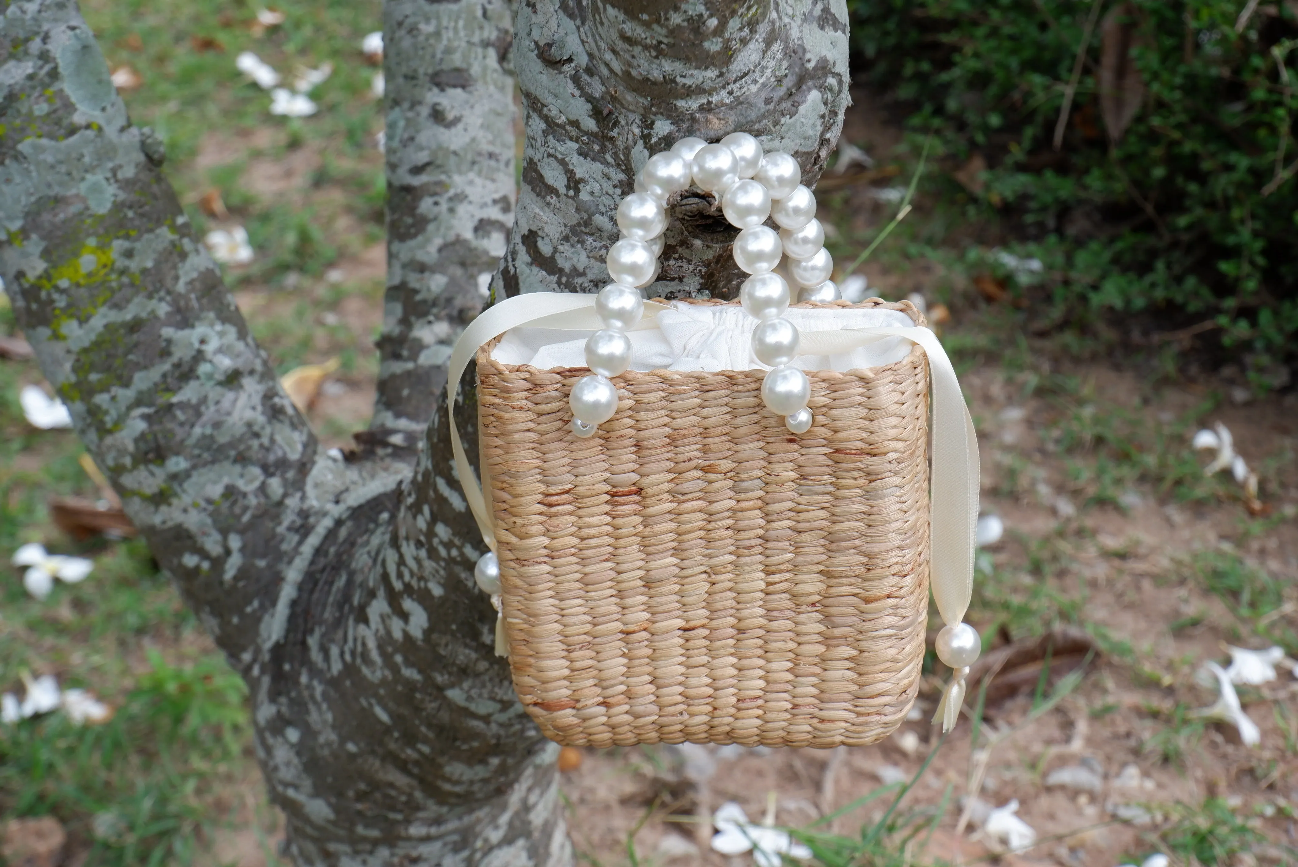 pearl beaded straw bag