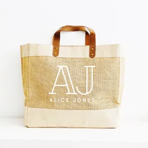 Personalised Jute Tote Bag - Custom name and initials