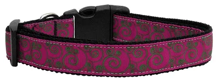 Pink And Lime Swirly Nylon Dog Collar Medium Narrow