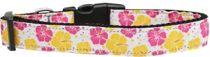 Pink And Yellow Hibiscus Flower Nylon Dog Collar Xl