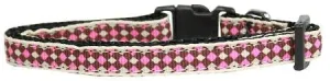 Pink Checkers Nylon Dog Collar Sm