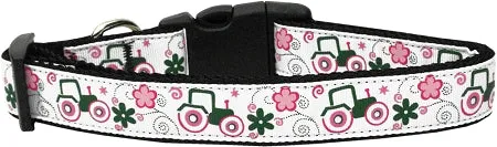 Pink Tractors Nylon Dog Collar Xl