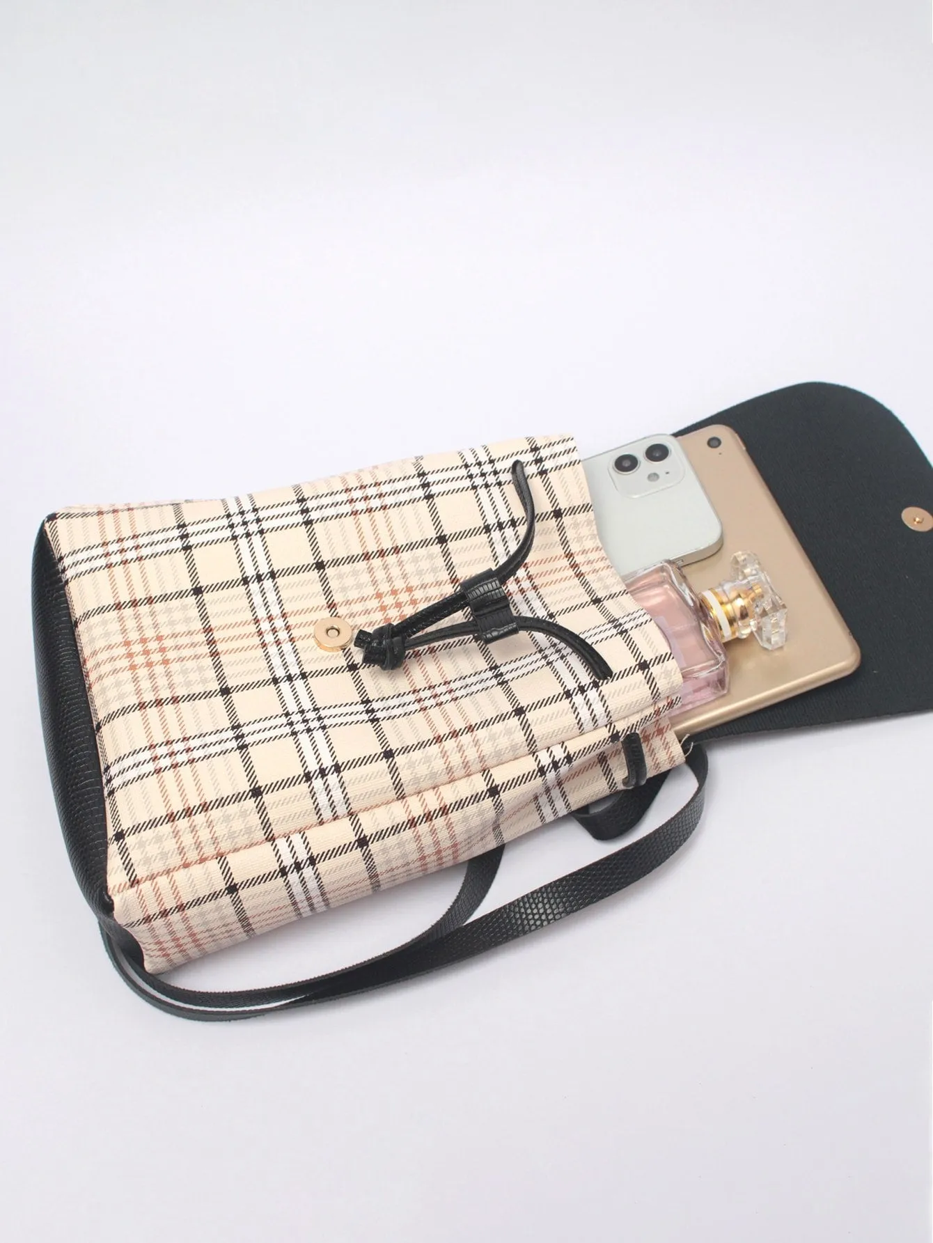 Plaid Pattern Flap Backpack