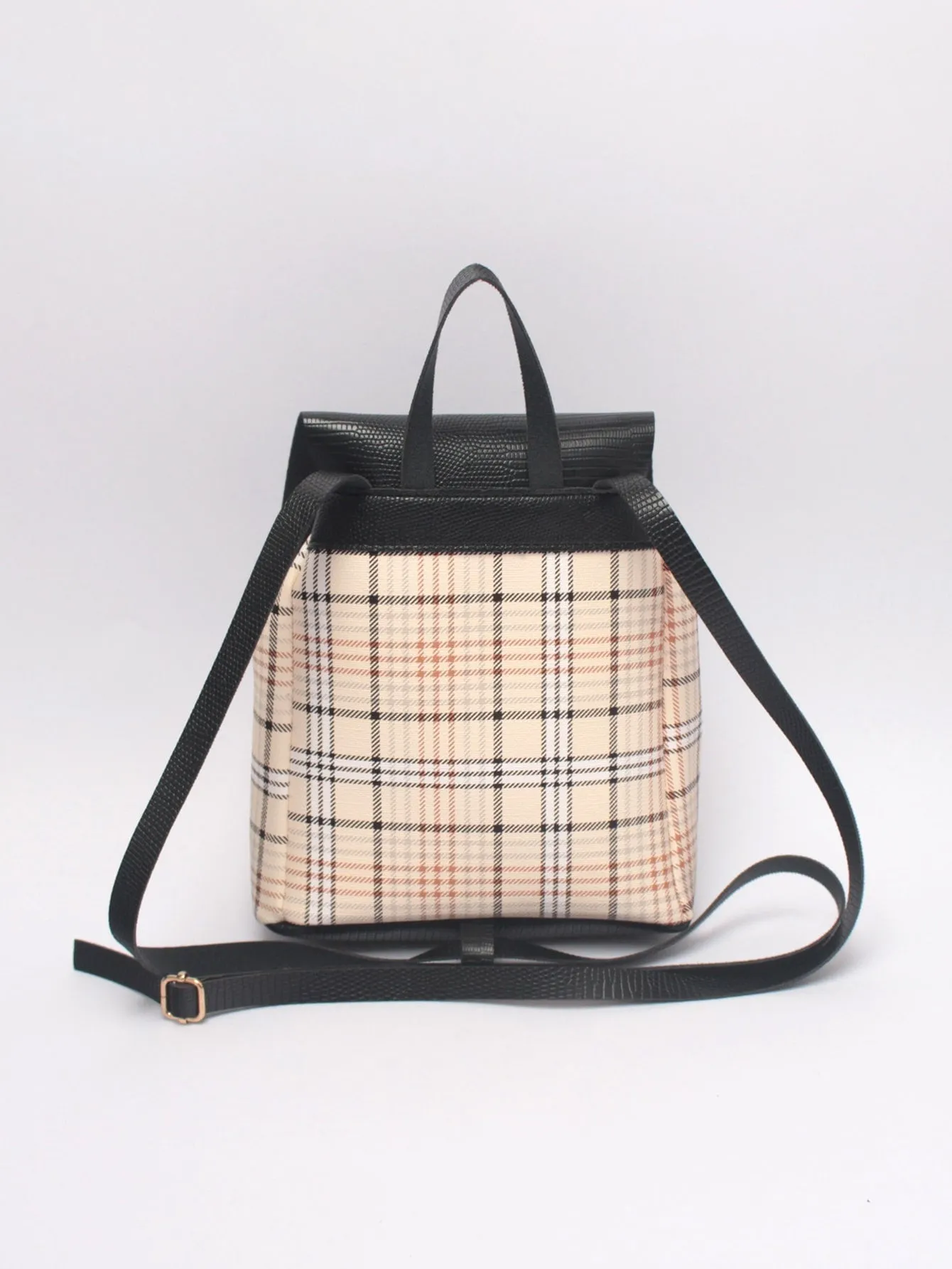 Plaid Pattern Flap Backpack