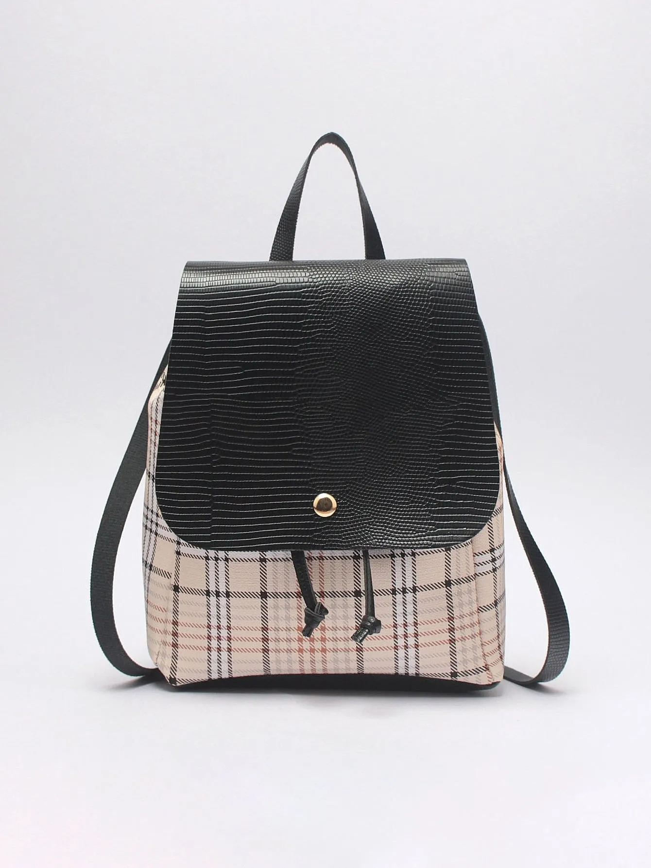 Plaid Pattern Flap Backpack