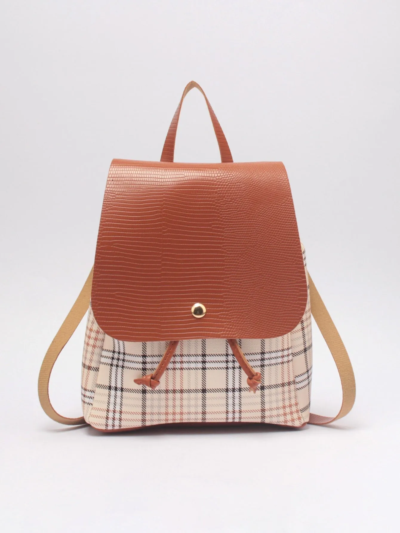 Plaid Pattern Flap Backpack