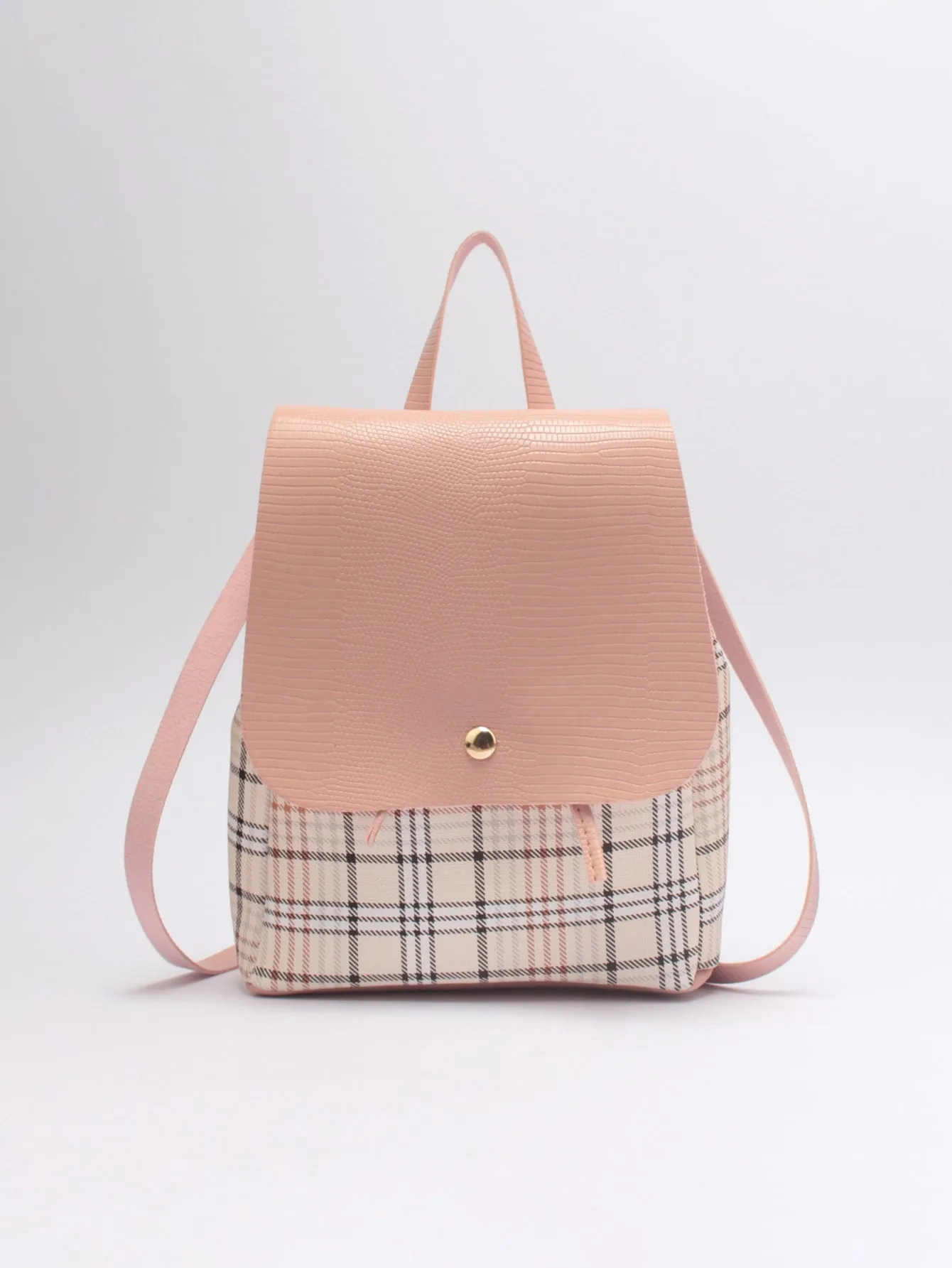 Plaid Pattern Flap Backpack