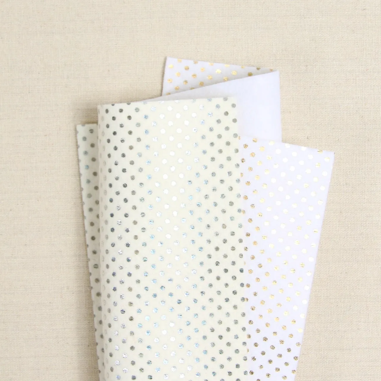 Polka Dot Felt, White with Gold Dots