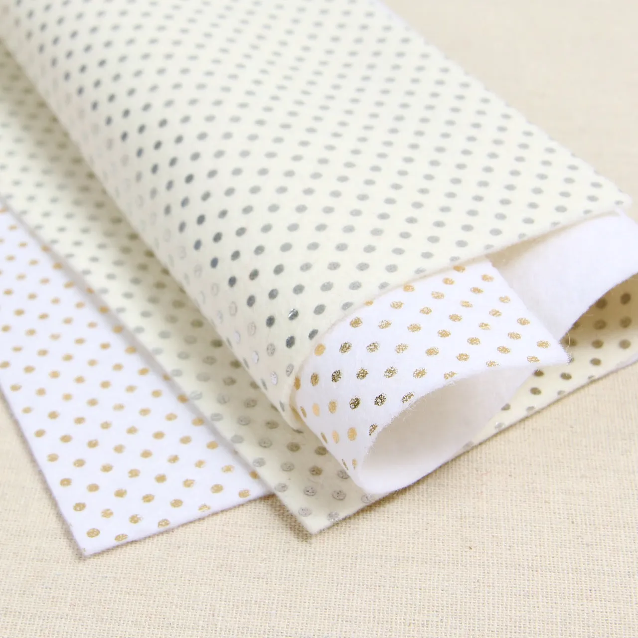 Polka Dot Felt, White with Gold Dots