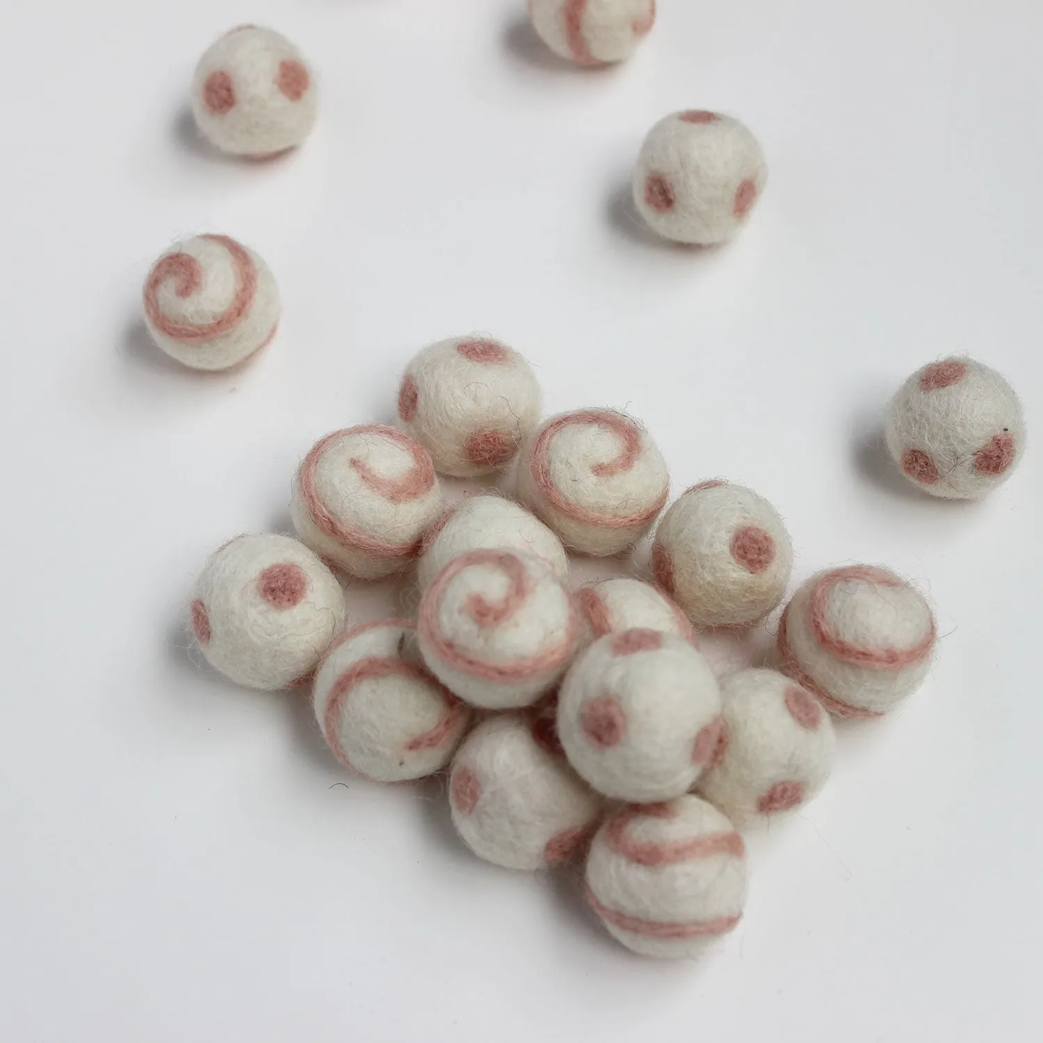 Polka Dot Swirl Felt Balls Fairy Floss On White