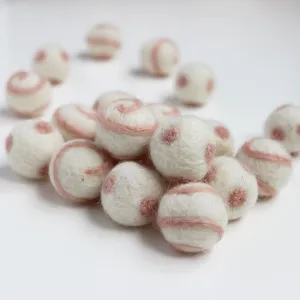 Polka Dot Swirl Felt Balls Fairy Floss On White