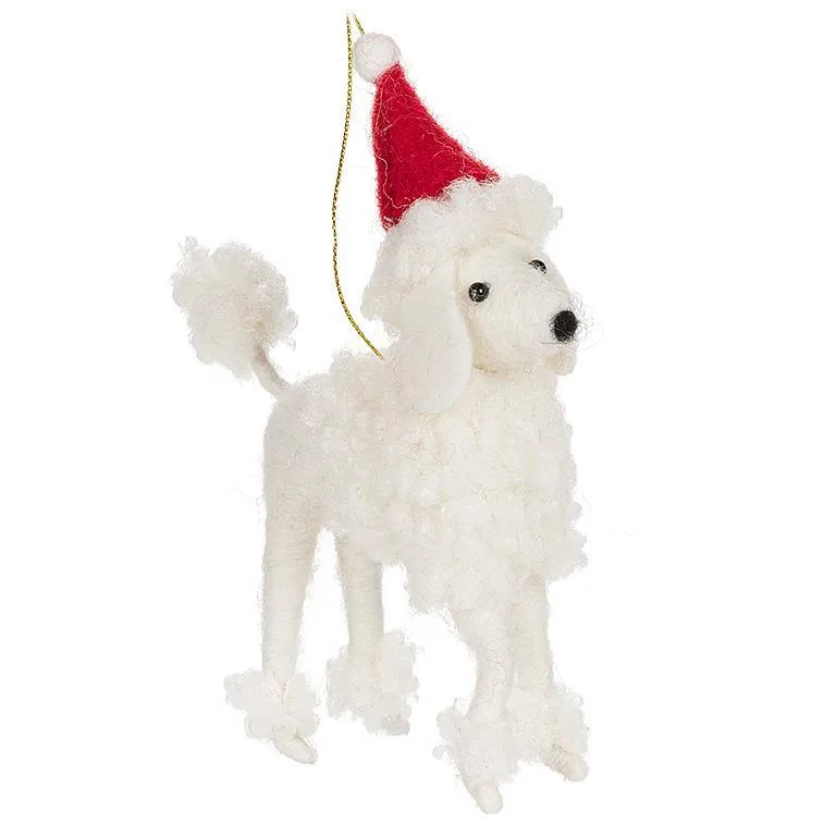 Poodle with Santa Hat Felt Ornament