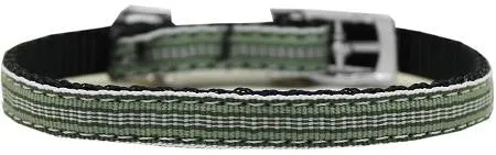 Preppy Stripes Nylon Dog Collar with classic buckles 3-8" Green-White Size 16