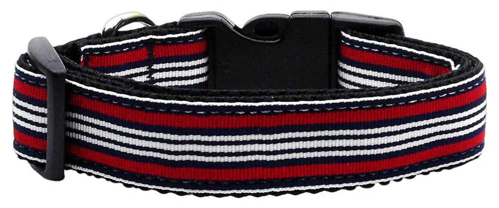 Preppy Stripes Nylon Ribbon Collars Red-White XS