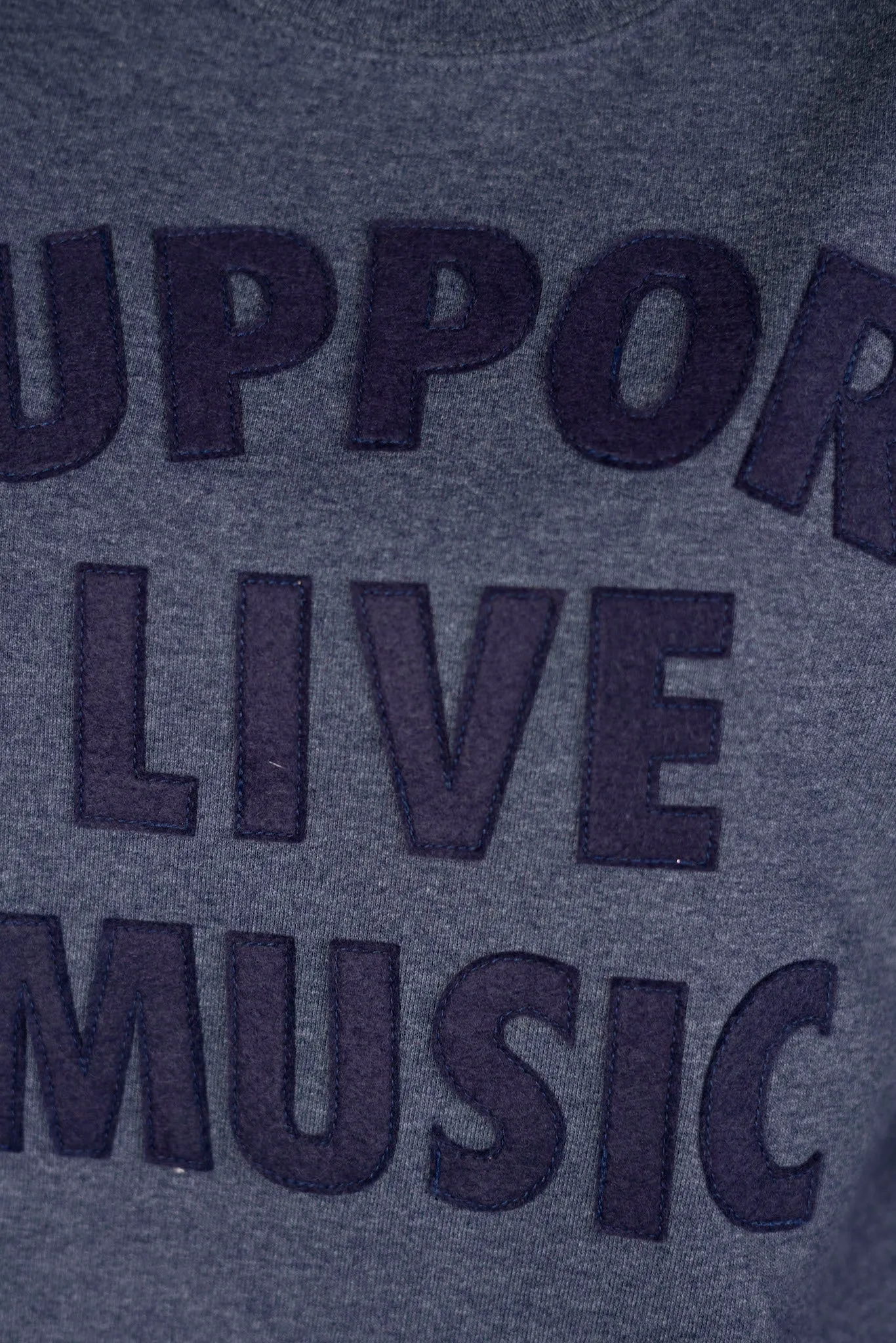 "Support Live Music" Crewneck Fleece top with felt lettering