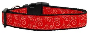 Red and White Swirly Nylon Ribbon Dog Collars Large