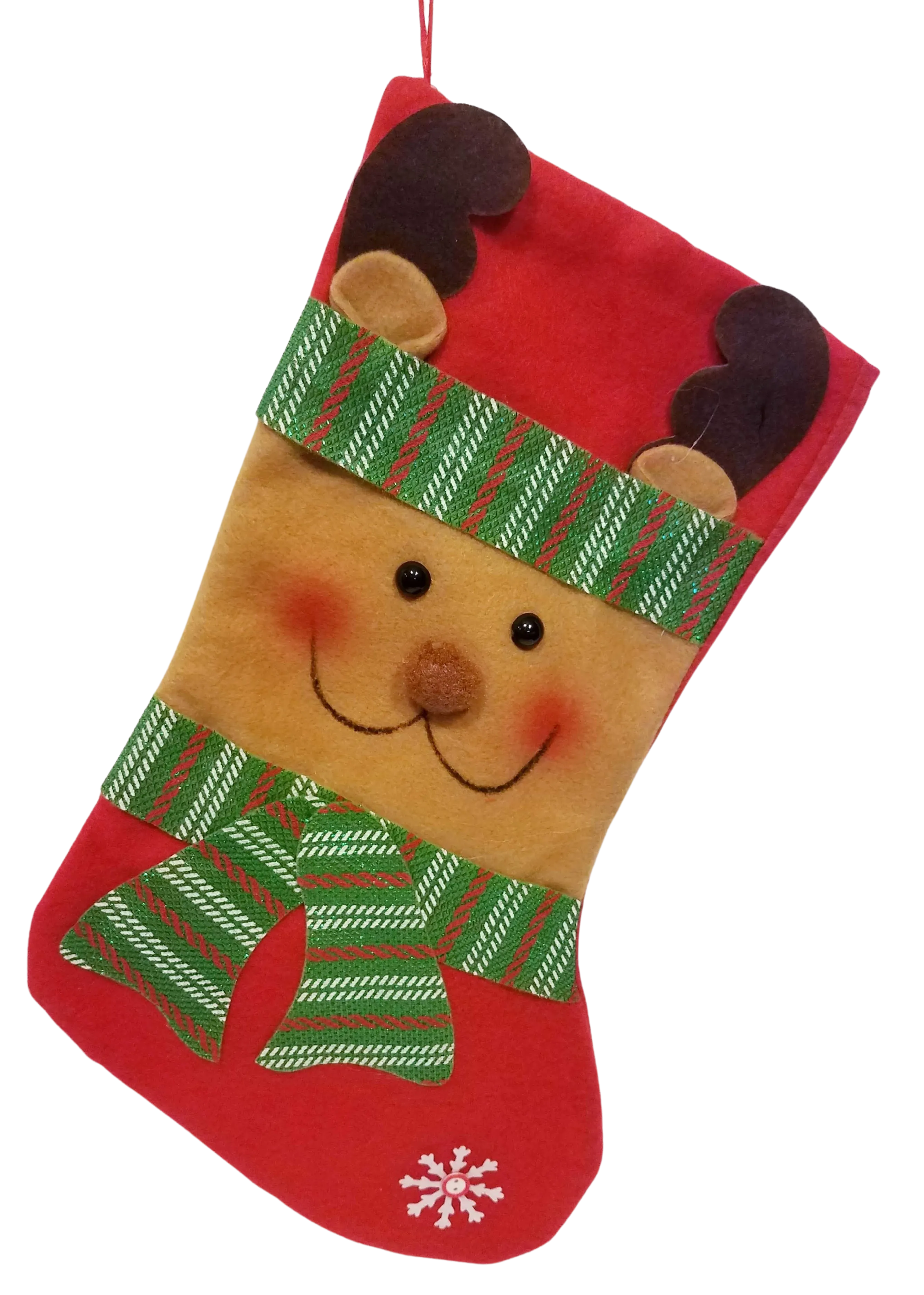 Red Felt Reindeer Stocking with Red/Green Scarf 15"