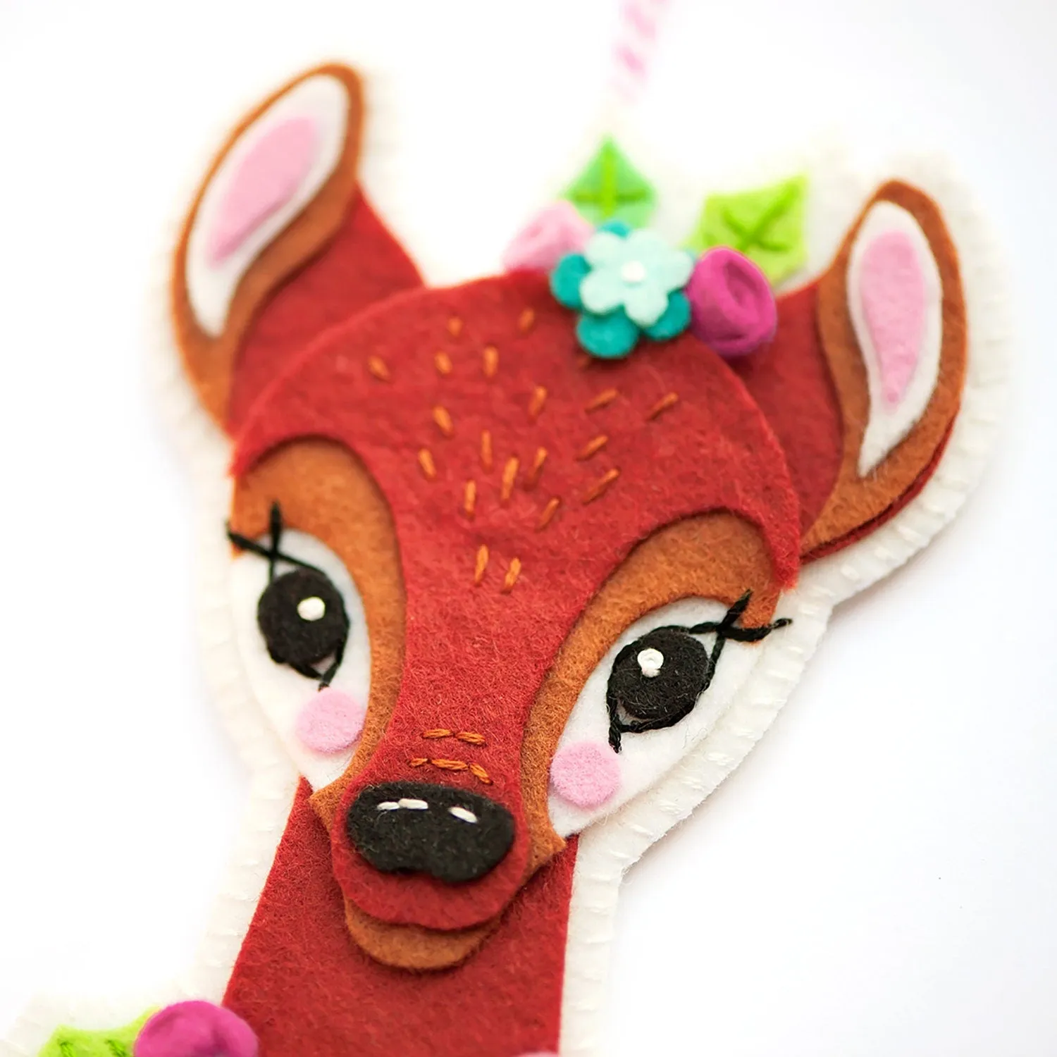 Reindeer and Flowers Wool Felt Ornament PDF Pattern