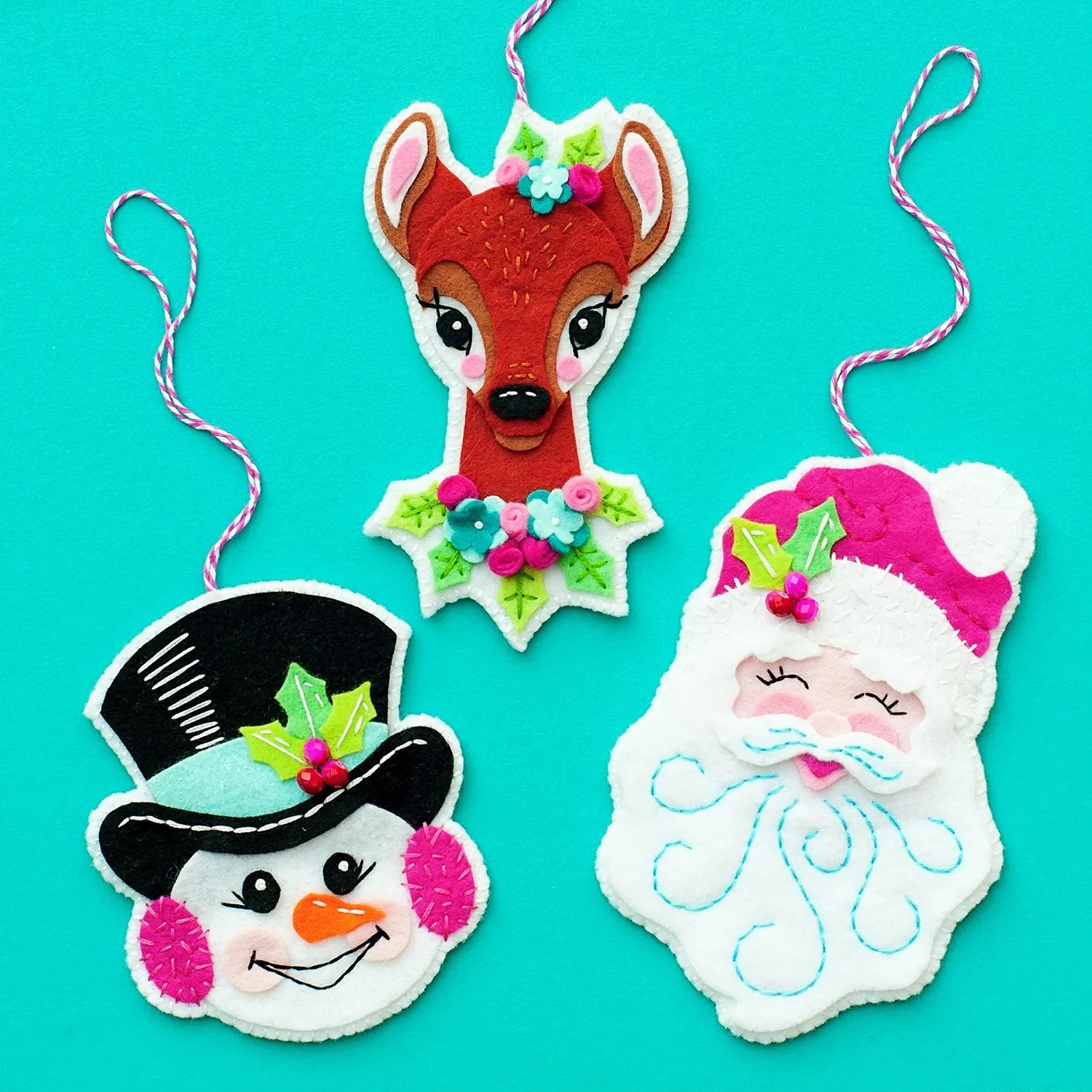 Reindeer and Flowers Wool Felt Ornament PDF Pattern