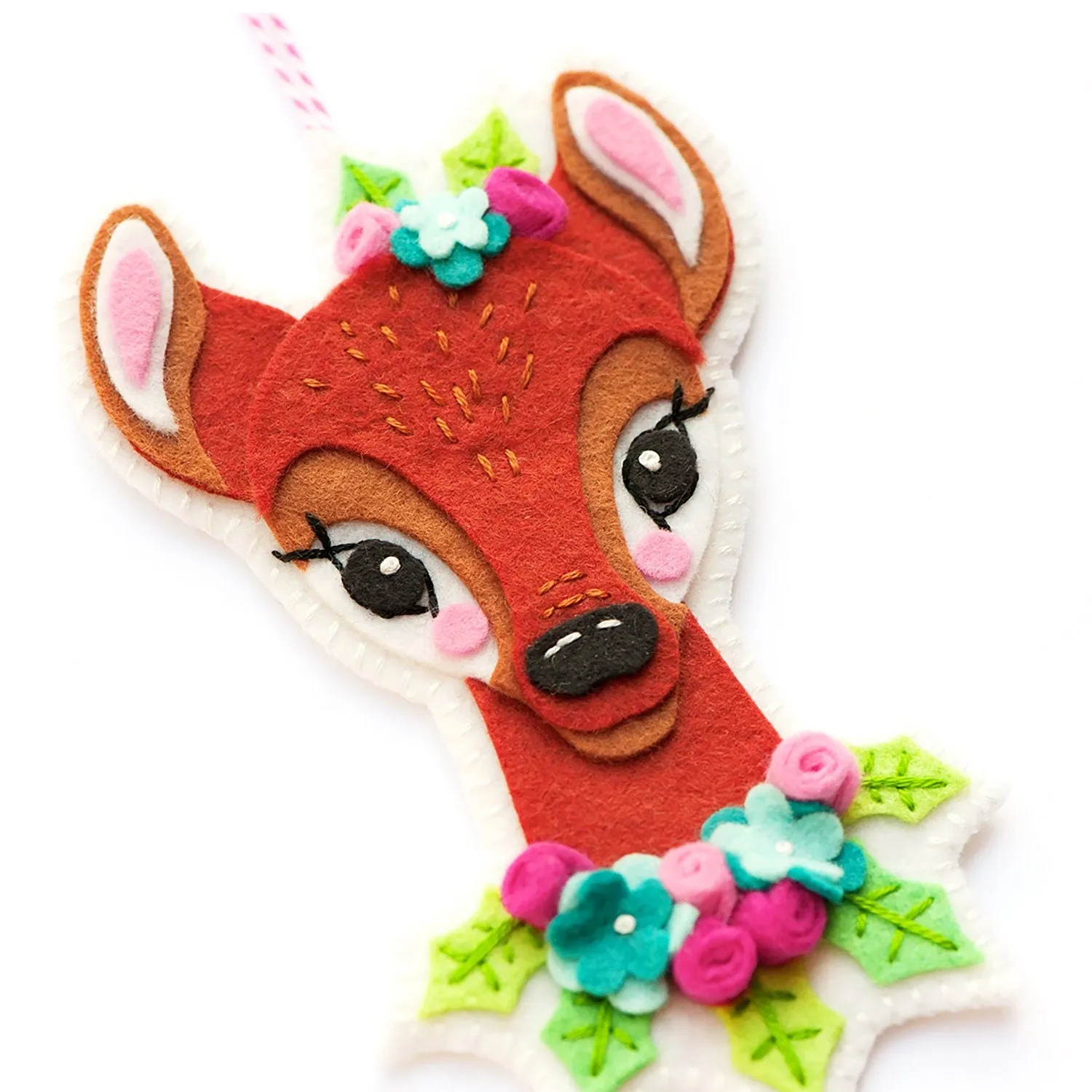 Reindeer and Flowers Wool Felt Ornament PDF Pattern