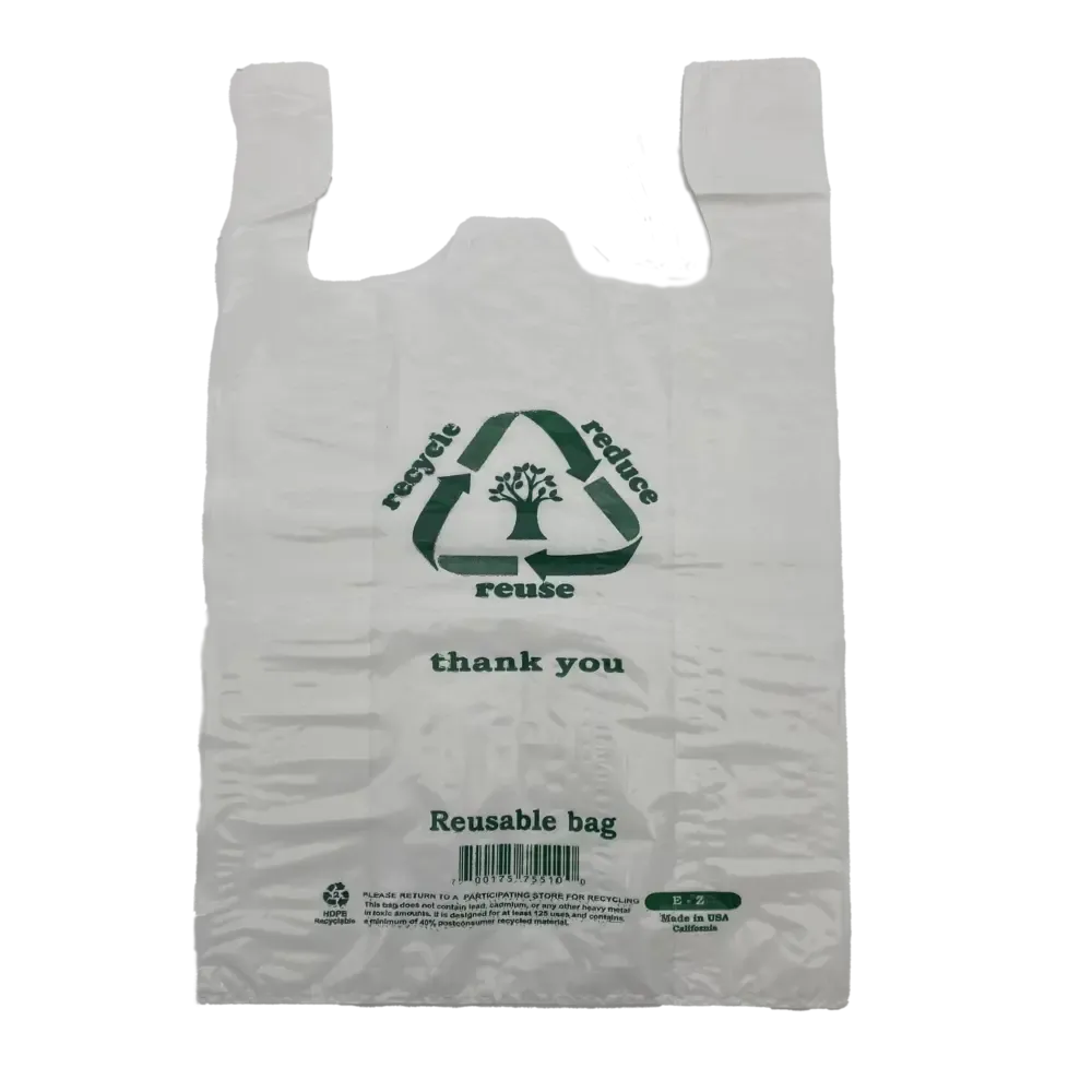 Reusable White T-Shirt Bag (ERUZ) 400 ct 12.5" x 6.5" x 21.5"