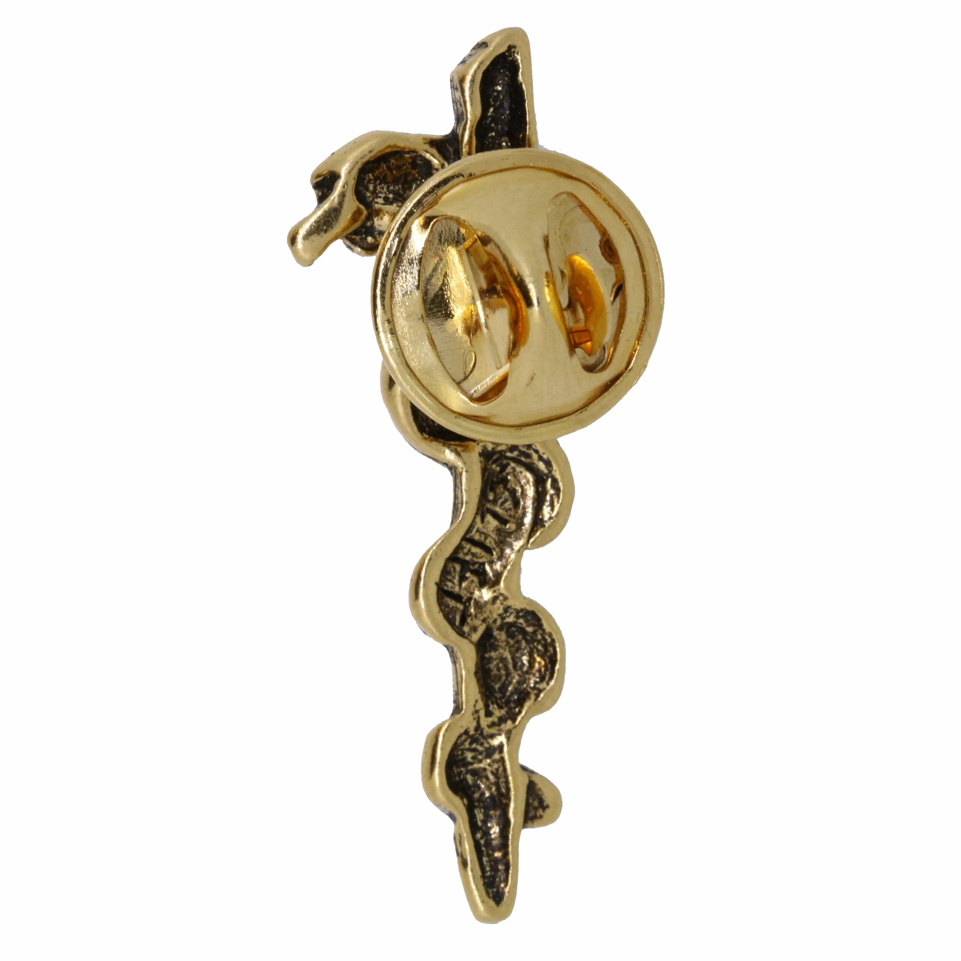 Rod of Asclepius Gold Lapel Pin