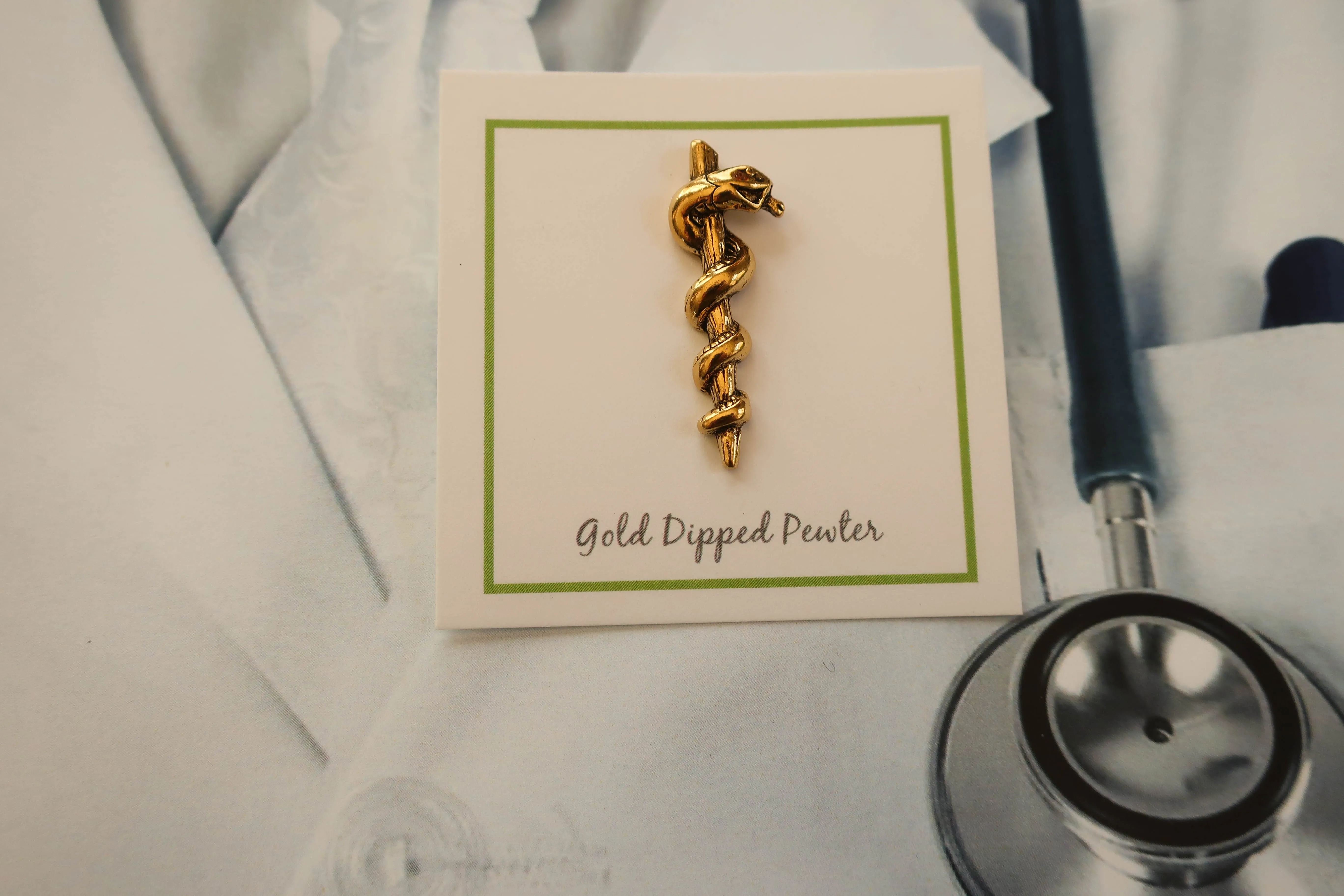 Rod of Asclepius Gold Lapel Pin