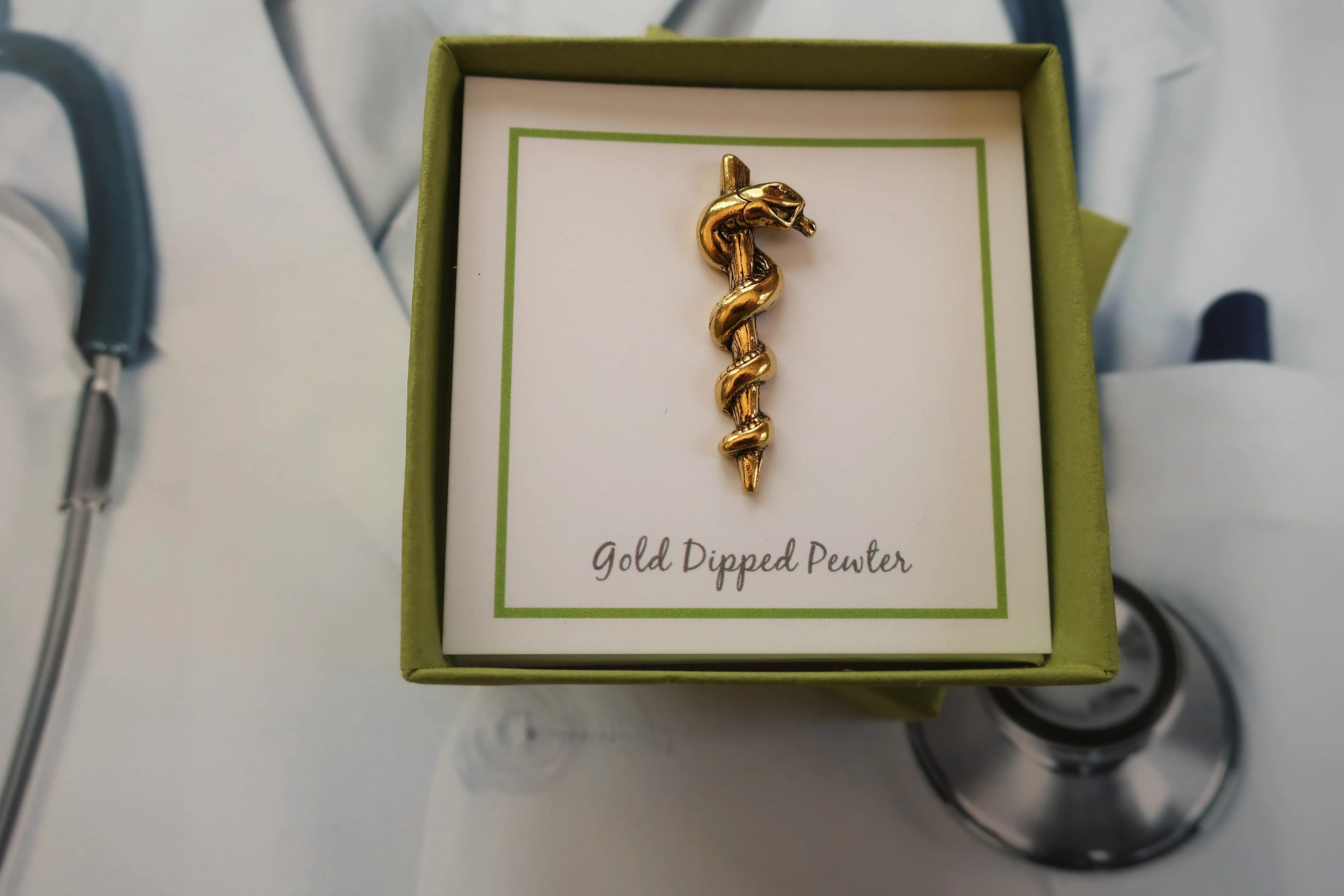 Rod of Asclepius Gold Lapel Pin