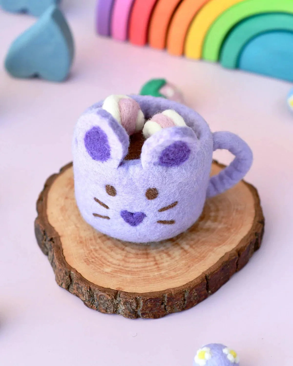 Sale Felt Bunny Hot Chocolate Mug with Marshmallows, Lilac Cup, New Design