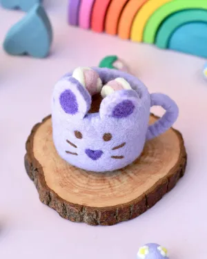 Sale Felt Bunny Hot Chocolate Mug with Marshmallows, Lilac Cup, New Design