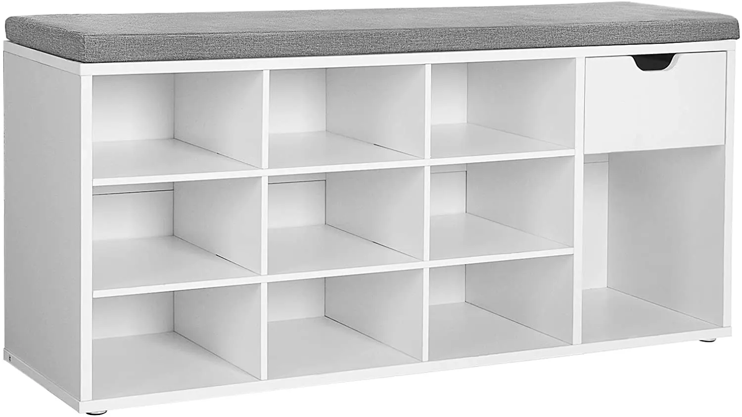 Shoe Bench, Storage Bench with Drawer and Open Compartments, Shoe Shelf, Padded Seat